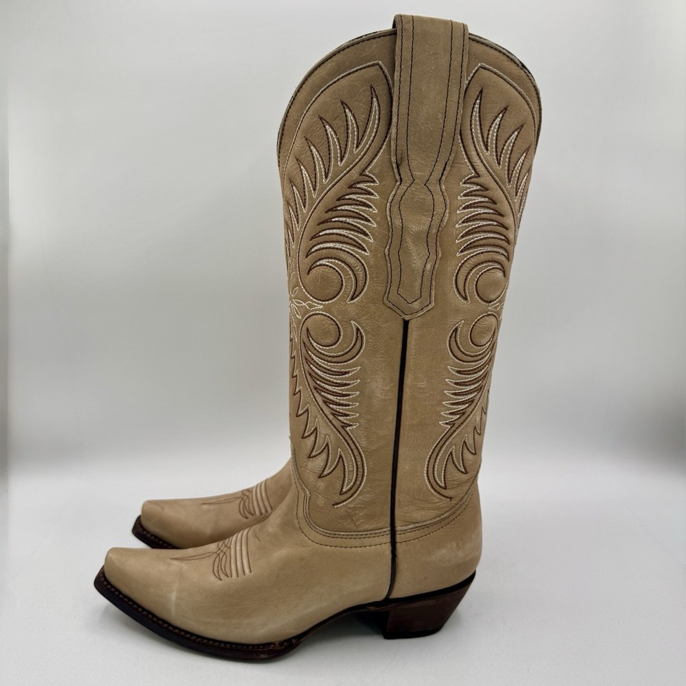 Circle G Tall Snip Toe Western Boots Women's Size 7.5 M Sand Beige Leather - Picture 2 of 16